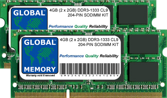 4GB (2 x 2GB) DDR3 1333MHz PC3-10600 204-PIN SODIMM MEMORY RAM KIT FOR DELL LAPTOPS/NOTEBOOKS